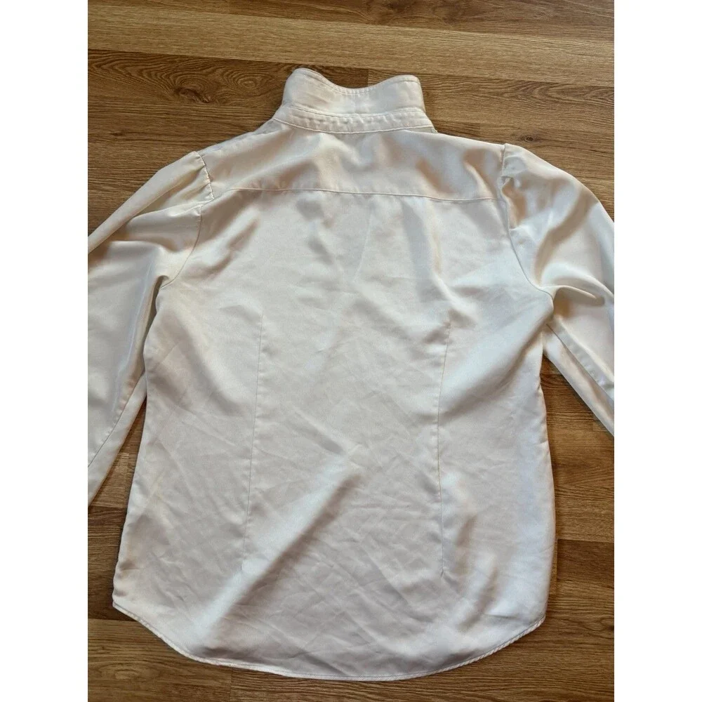 J Crew Size M Cream Long Sleeve V-neck Satiny Blouse Classy Minimal Feminine